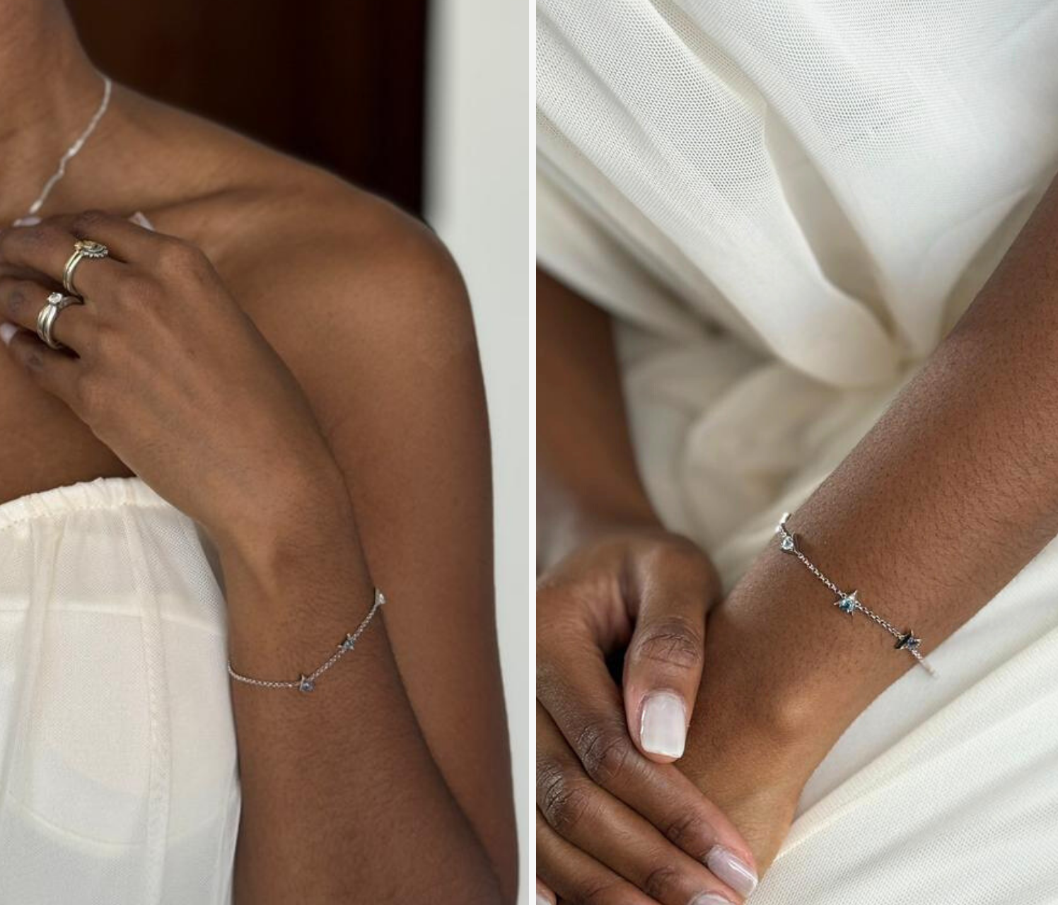 HI&LO signature bracelet sterling silver with blue topaz and iolite on a wrist